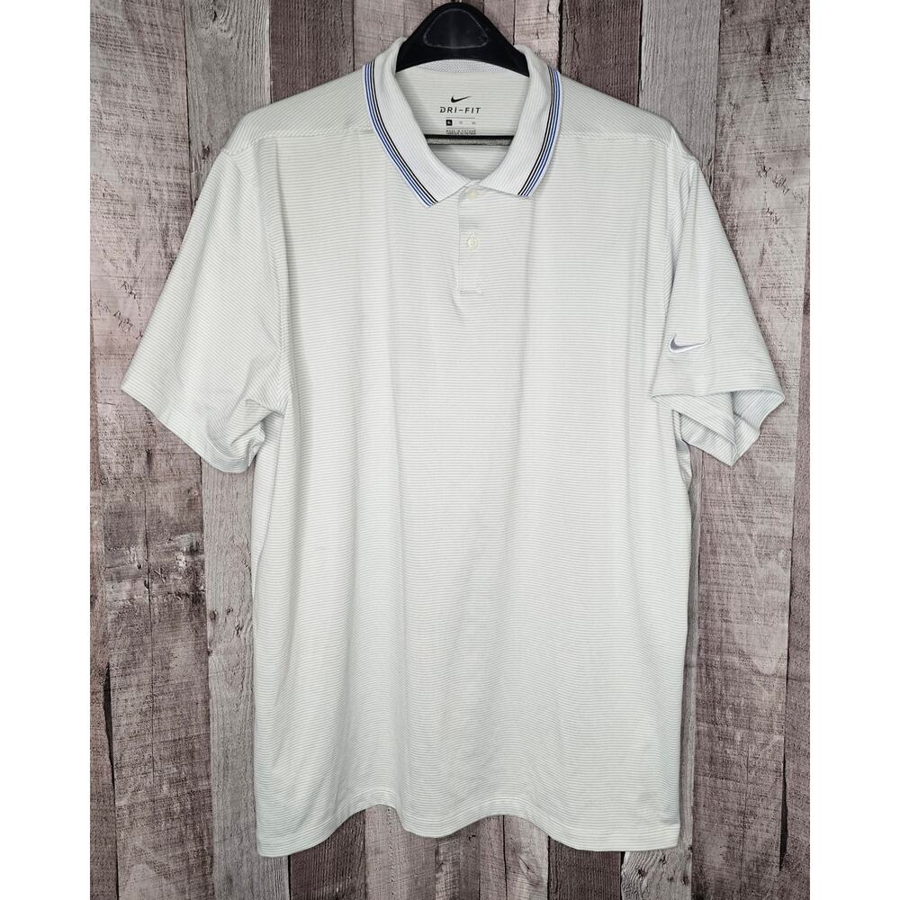 NIKE DRI-FIT Short Sleeve Polo SHIRT White Blue Stripe Men's size XL